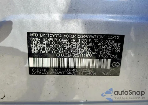 2012 Lexus Ls 460 from USA, damaged, VIN JTHBL5EF8C5111878